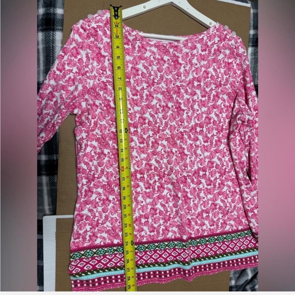 Kim Rogers Pink Floral Patterned 3/4 Sleeve Top Perfectly Soft 100% Cotton XL - Picture 6 of 6